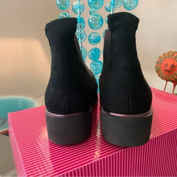 Munroe Black Ankle Boots Suede & Stretch  Fabric 8 - Picture 8 of 8